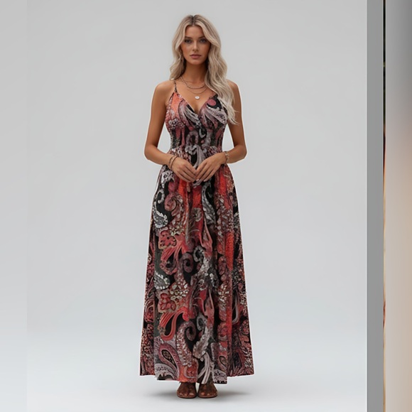 Boho Paisley Print Shirred Cami Maxi Dress - Picture 4 of 8